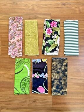 Vintage Cotton Blend Fabric Lot Multi Size 7pcs Tropical MCM Florals Stripes